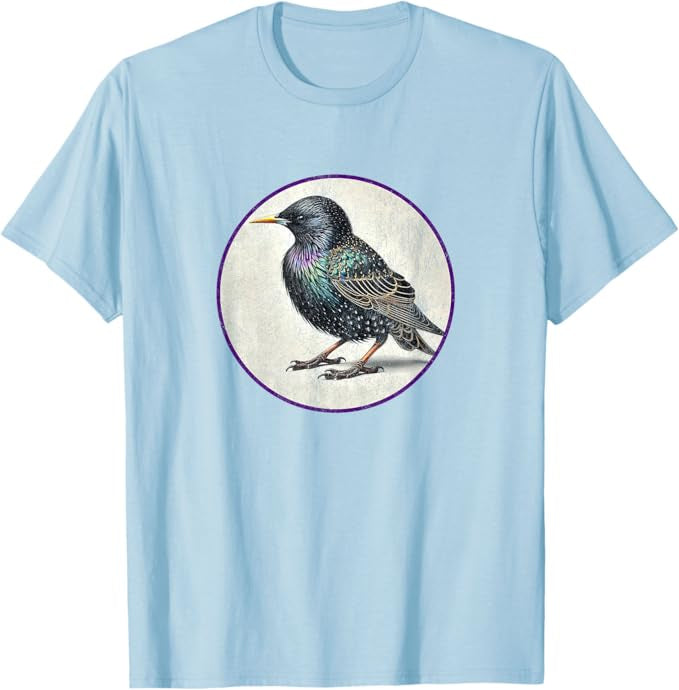 European Starling T-Shirt Retro Design by Bird.fan | Men's Birding Graphic Tee