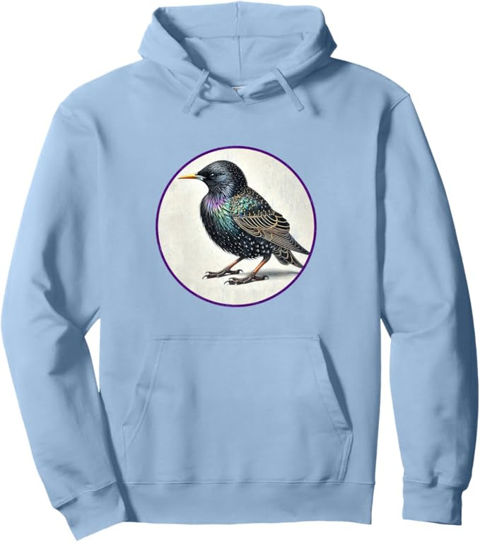 European Starling Retro Bird Design Unisex Pullover Hoodie by Bird.fan