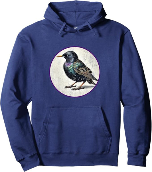 European Starling Retro Bird Design Unisex Pullover Hoodie by Bird.fan