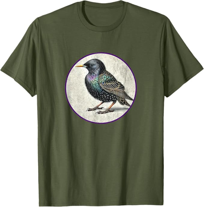 European Starling T-Shirt Retro Design by Bird.fan | Men's Birding Graphic Tee