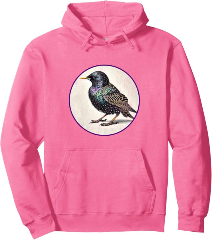 European Starling Retro Bird Design Unisex Pullover Hoodie by Bird.fan