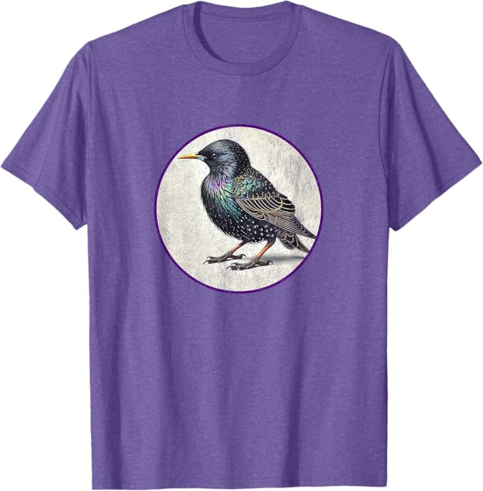 European Starling T-Shirt Retro Design by Bird.fan | Men's Birding Graphic Tee