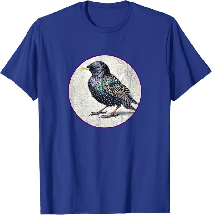 European Starling T-Shirt Retro Design by Bird.fan | Men's Birding Graphic Tee