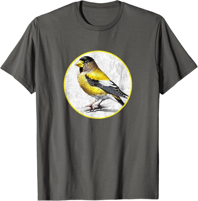 Evening Grosbeak T-Shirt Retro Design by Bird.fan | Men's Birding Graphic Tee