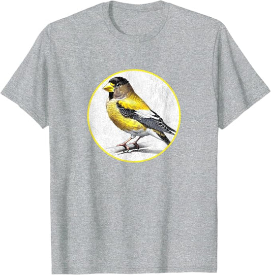 Evening Grosbeak T-Shirt Retro Design by Bird.fan | Men's Birding Graphic Tee