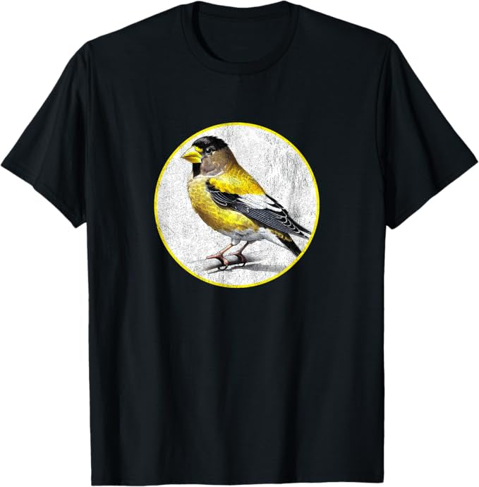 Evening Grosbeak T-Shirt Retro Design by Bird.fan | Men's Birding Graphic Tee