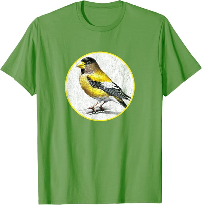 Evening Grosbeak T-Shirt Retro Design by Bird.fan | Men's Birding Graphic Tee