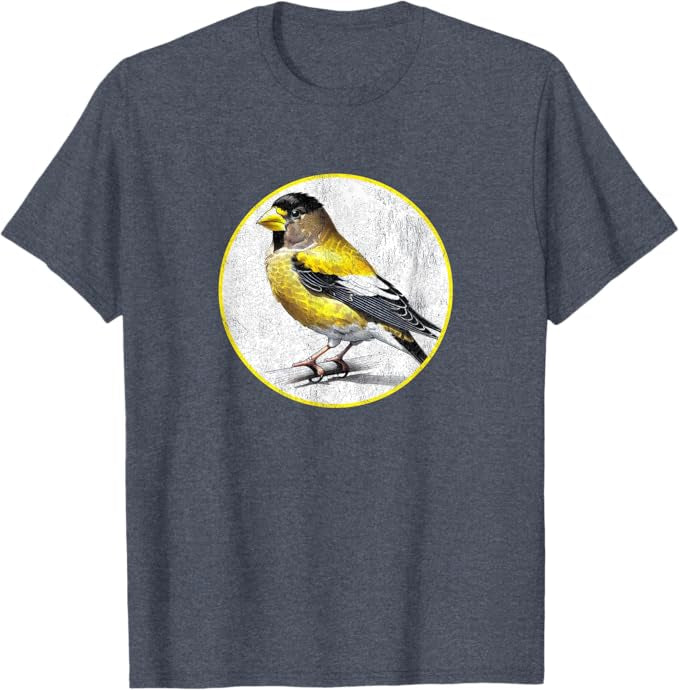 Evening Grosbeak T-Shirt Retro Design by Bird.fan | Men's Birding Graphic Tee