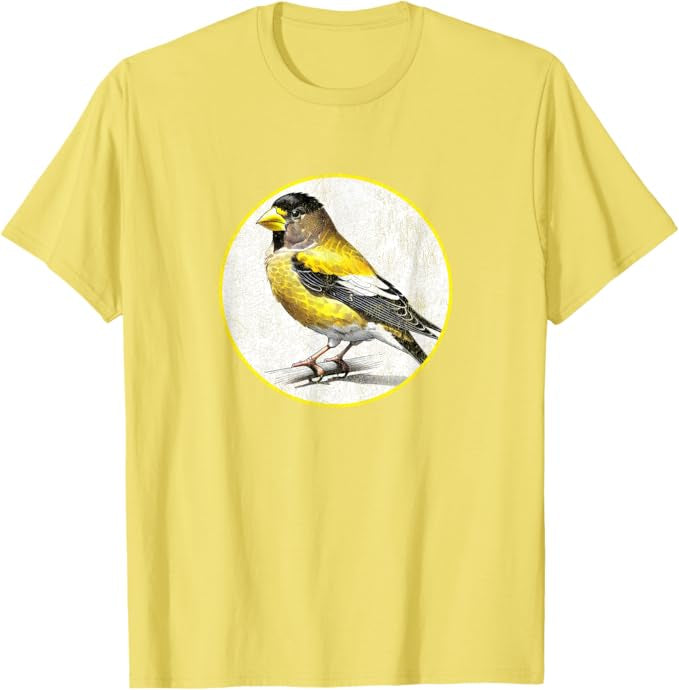 Evening Grosbeak T-Shirt Retro Design by Bird.fan | Men's Birding Graphic Tee