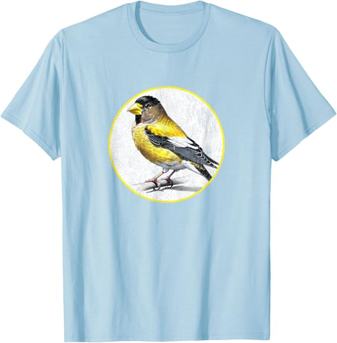 Evening Grosbeak T-Shirt Retro Design by Bird.fan | Men's Birding Graphic Tee
