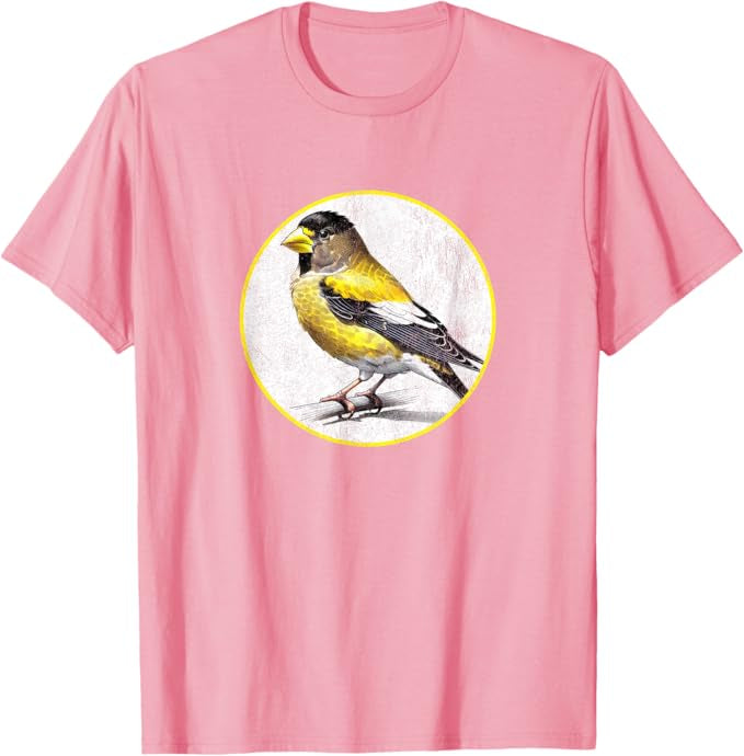 Evening Grosbeak T-Shirt Retro Design by Bird.fan | Men's Birding Graphic Tee