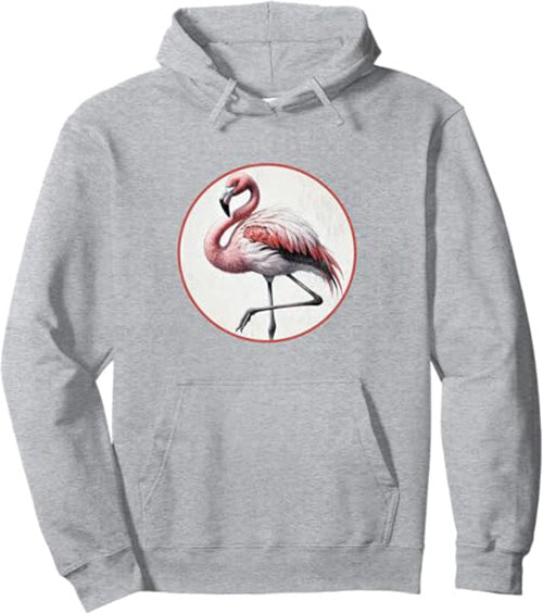Flamingo Retro Bird Design Unisex Pullover Hoodie by Bird.fan