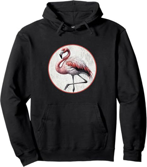 Flamingo Retro Bird Design Unisex Pullover Hoodie by Bird.fan
