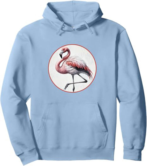 Flamingo Retro Bird Design Unisex Pullover Hoodie by Bird.fan