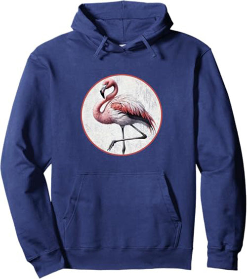 Flamingo Retro Bird Design Unisex Pullover Hoodie by Bird.fan