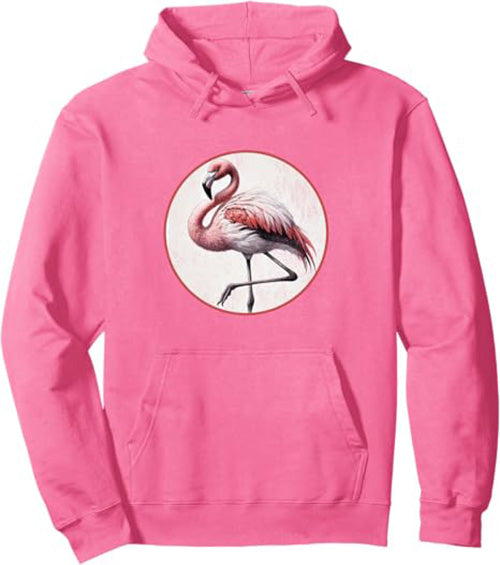 Flamingo Retro Bird Design Unisex Pullover Hoodie by Bird.fan