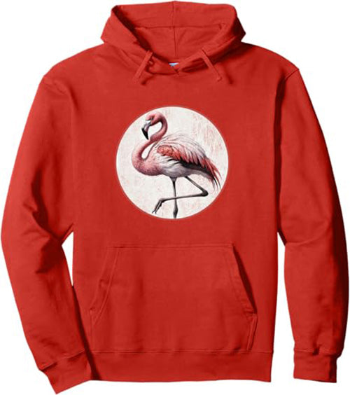 Flamingo Retro Bird Design Unisex Pullover Hoodie by Bird.fan