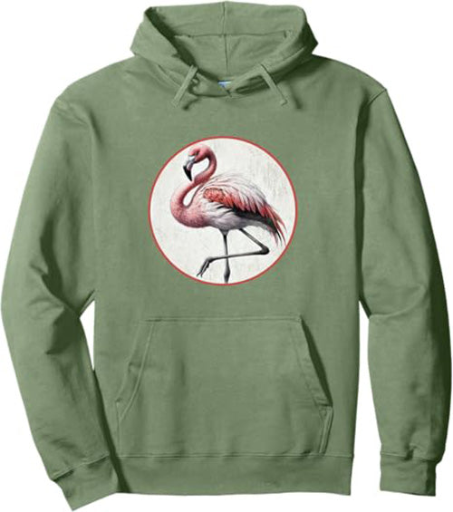 Flamingo Retro Bird Design Unisex Pullover Hoodie by Bird.fan