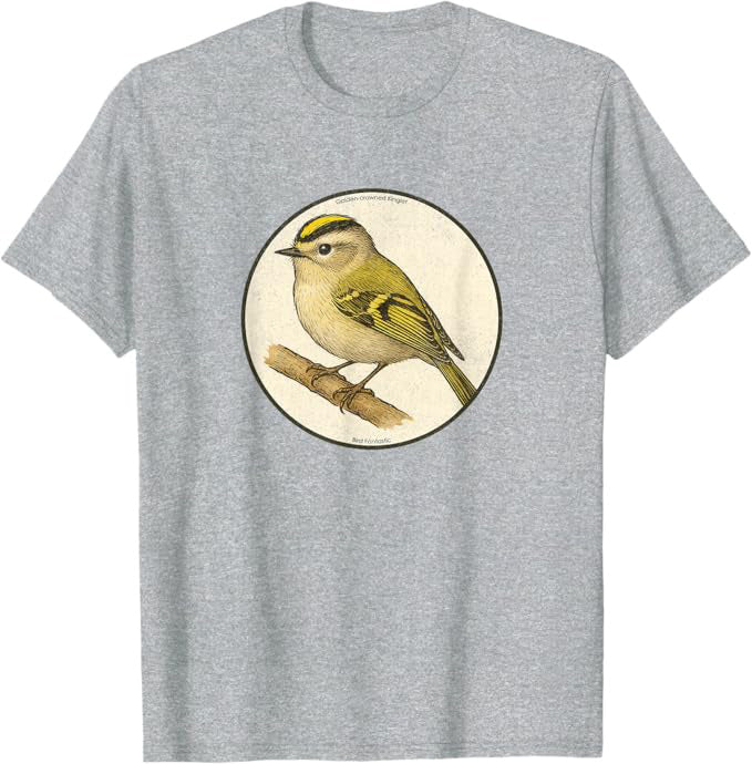 Retro Golden-Crowned Kinglet T-Shirt Design 10 Colors by Bird Fantastic | Birding Graphic Tee
