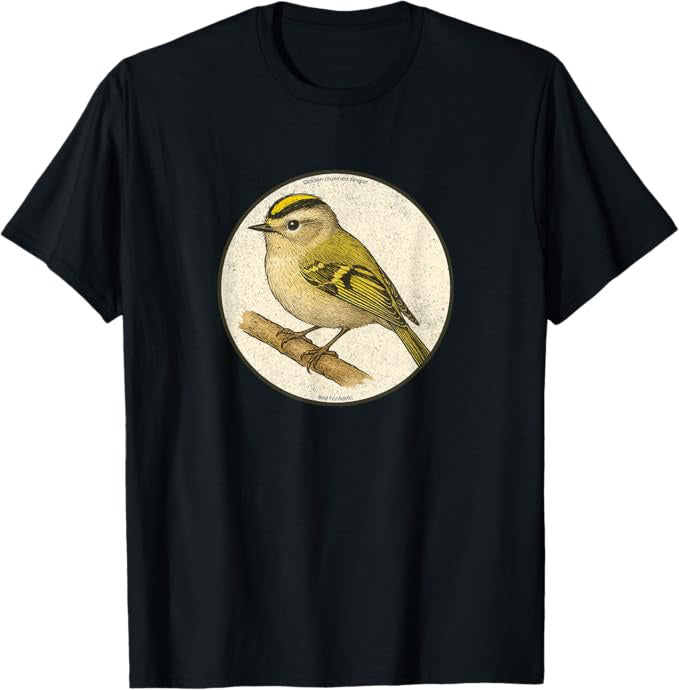 Retro Golden-Crowned Kinglet T-Shirt Design 10 Colors by Bird Fantastic | Birding Graphic Tee