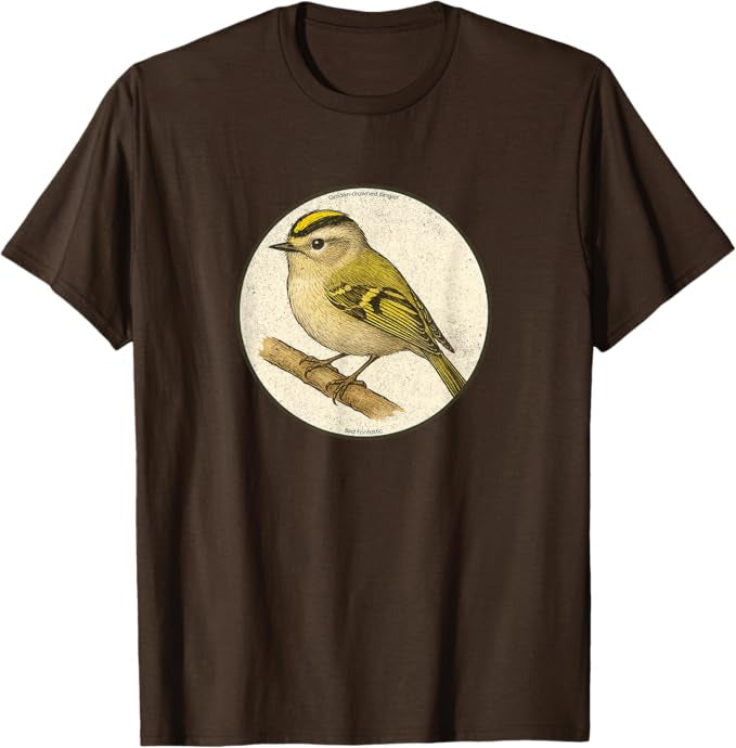 Retro Golden-Crowned Kinglet T-Shirt Design 10 Colors by Bird Fantastic | Birding Graphic Tee