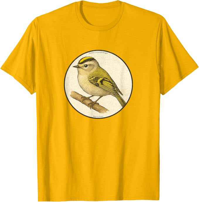 Retro Golden-Crowned Kinglet T-Shirt Design 10 Colors by Bird Fantastic | Birding Graphic Tee