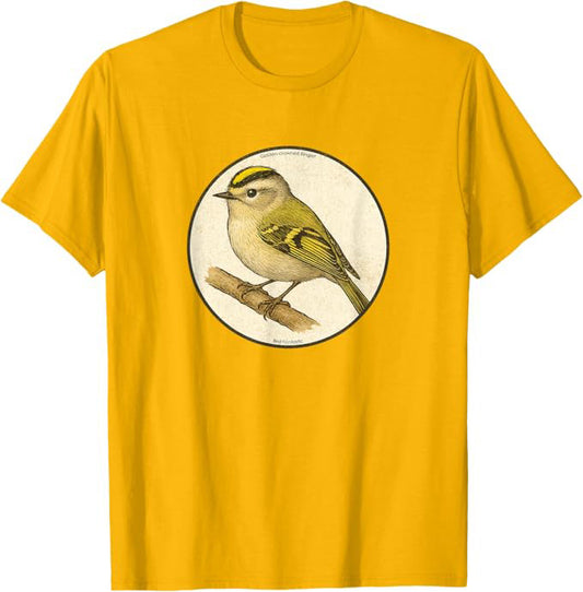 Retro Golden-Crowned Kinglet T-Shirt Design 10 Colors by Bird Fantastic | Birding Graphic Tee