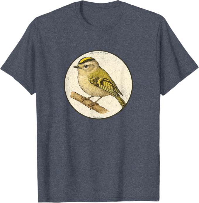 Retro Golden-Crowned Kinglet T-Shirt Design 10 Colors by Bird Fantastic | Birding Graphic Tee