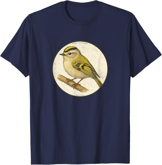 Retro Golden-Crowned Kinglet T-Shirt Design 10 Colors by Bird Fantastic | Birding Graphic Tee
