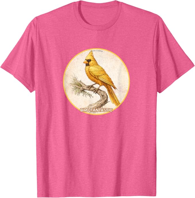Retro Golden Cardinal T-Shirt Design 10 Colors by Bird Fantastic | Birding Graphic Tee