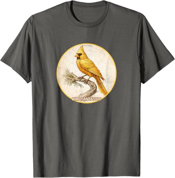 Retro Golden Cardinal T-Shirt Design 10 Colors by Bird Fantastic | Birding Graphic Tee