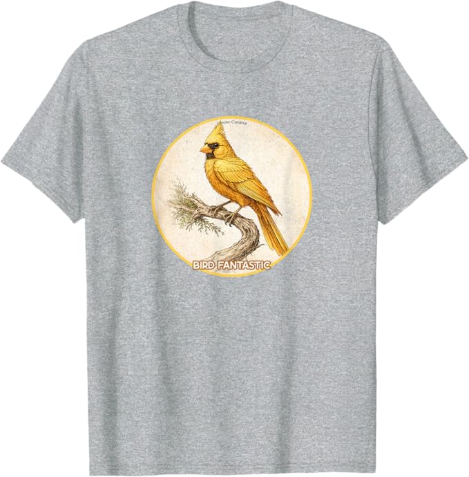 Retro Golden Cardinal T-Shirt Design 10 Colors by Bird Fantastic | Birding Graphic Tee