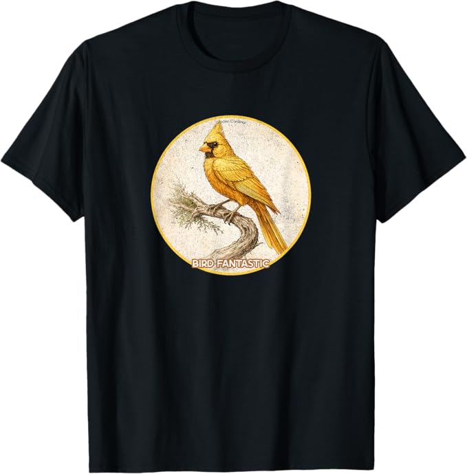 Retro Golden Cardinal T-Shirt Design 10 Colors by Bird Fantastic | Birding Graphic Tee