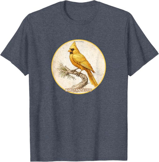 Retro Golden Cardinal T-Shirt Design 10 Colors by Bird Fantastic | Birding Graphic Tee