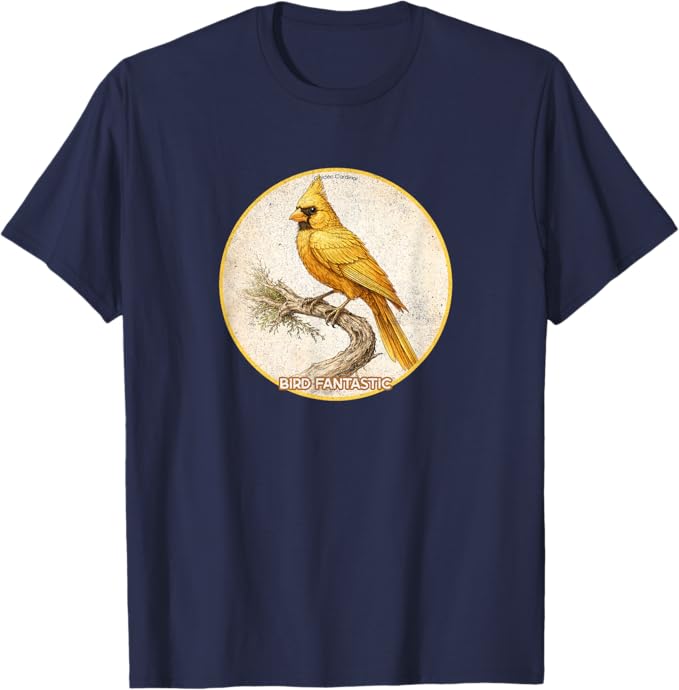 Retro Golden Cardinal T-Shirt Design 10 Colors by Bird Fantastic | Birding Graphic Tee