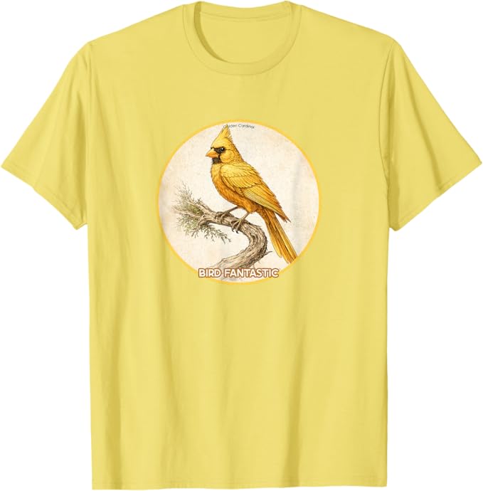 Retro Golden Cardinal T-Shirt Design 10 Colors by Bird Fantastic | Birding Graphic Tee