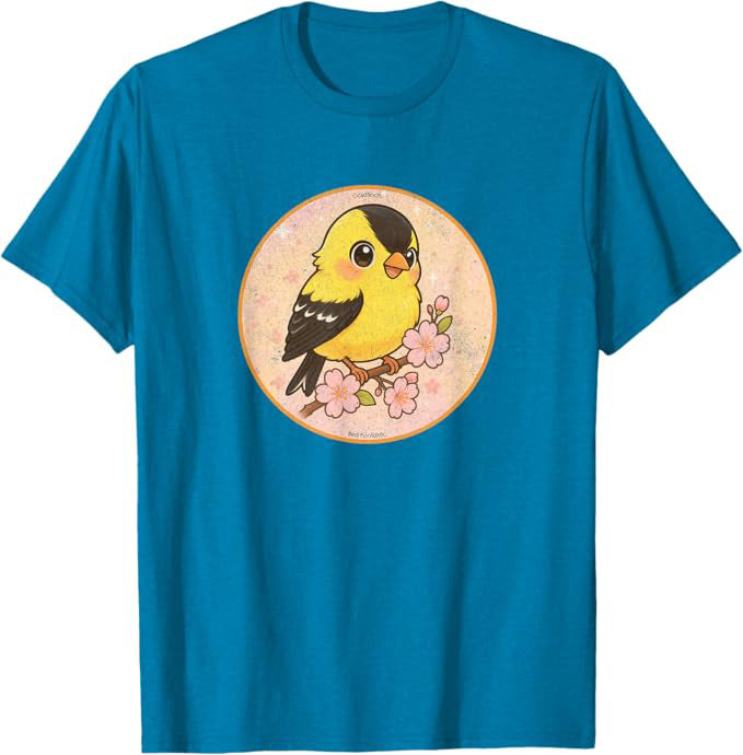 Super Cute Goldfinch T-Shirt Retro Design by Bird.fan | Birding Graphic Tee