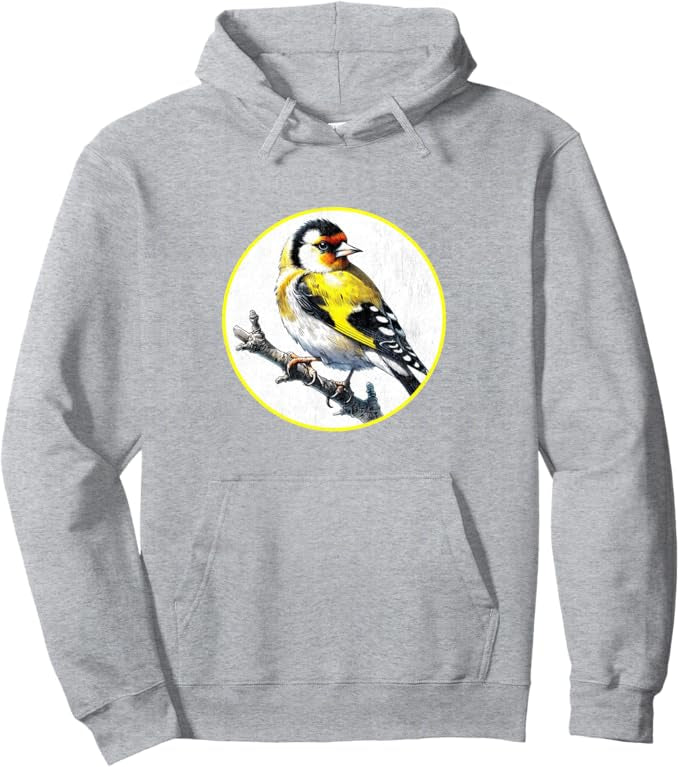 Goldfinch Retro Bird Design Unisex Pullover Hoodie by Bird.fan