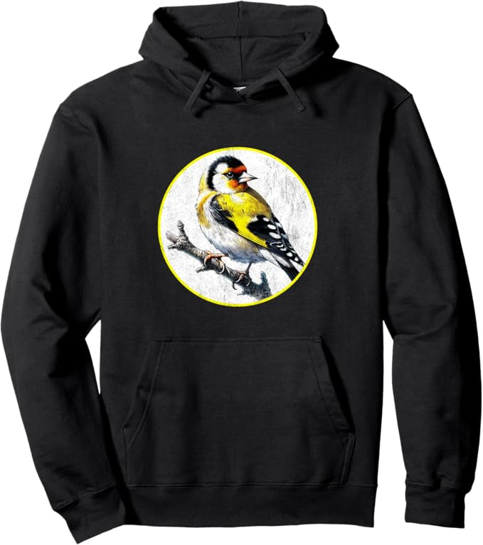 Goldfinch Retro Bird Design Unisex Pullover Hoodie by Bird.fan