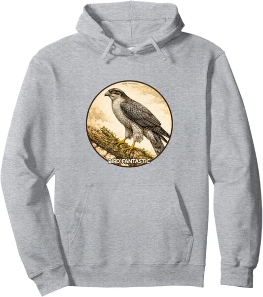 Retro Gray Goshawk Hoodie – Vintage Bird Design Sweatshirt
