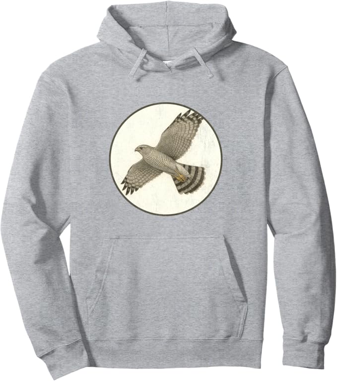 Retro Grey Hawk Hoodie – Vintage Bird Design Sweatshirt