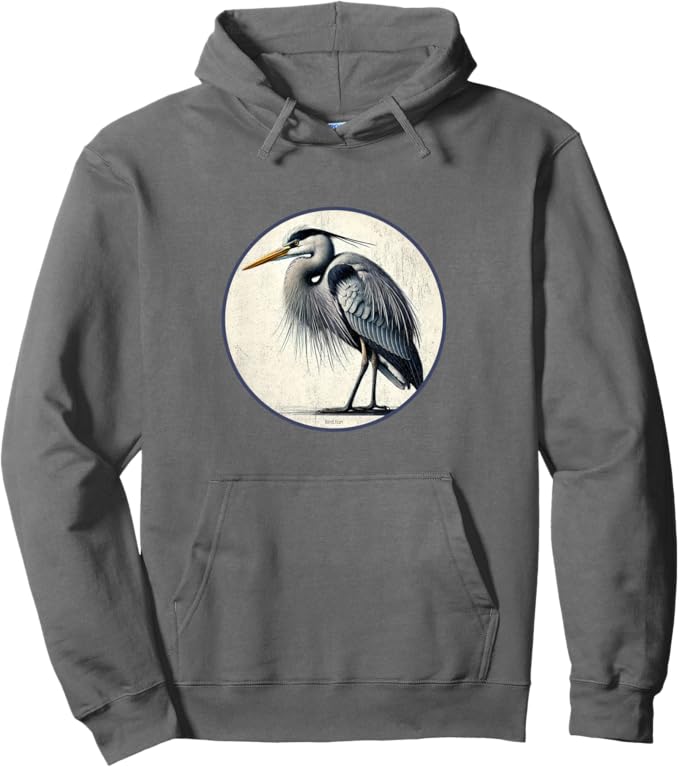 Retro Great Blue Heron Hoodie – Vintage Bird Design Sweatshirt
