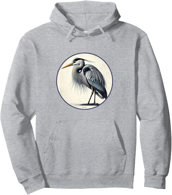 Retro Great Blue Heron Hoodie – Vintage Bird Design Sweatshirt