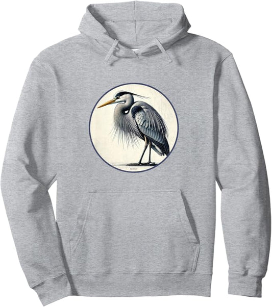 Retro Great Blue Heron Hoodie – Vintage Bird Design Sweatshirt