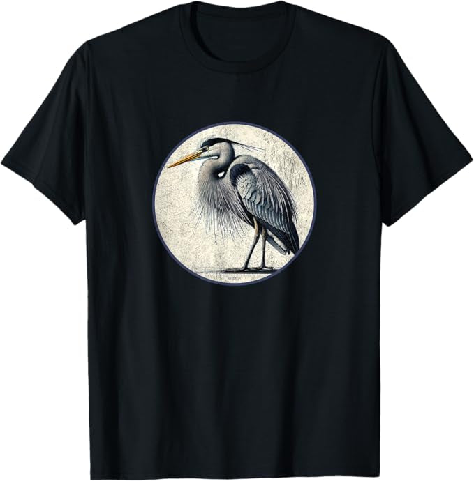 Great Blue Heron T-Shirt Retro Design by Bird.fan | Men's Birding Graphic Tee
