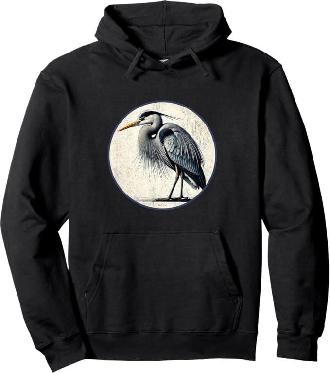 Retro Great Blue Heron Hoodie – Vintage Bird Design Sweatshirt