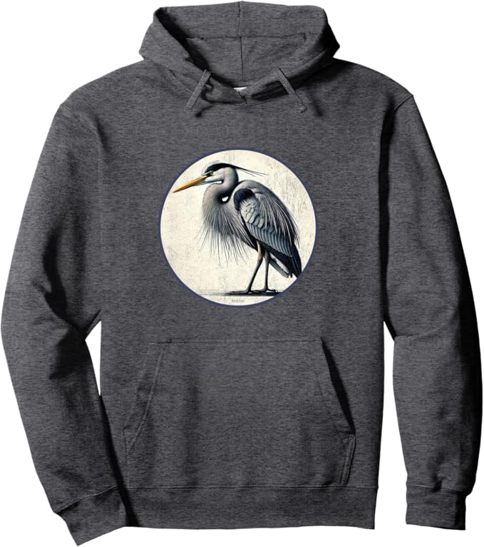 Retro Great Blue Heron Hoodie – Vintage Bird Design Sweatshirt
