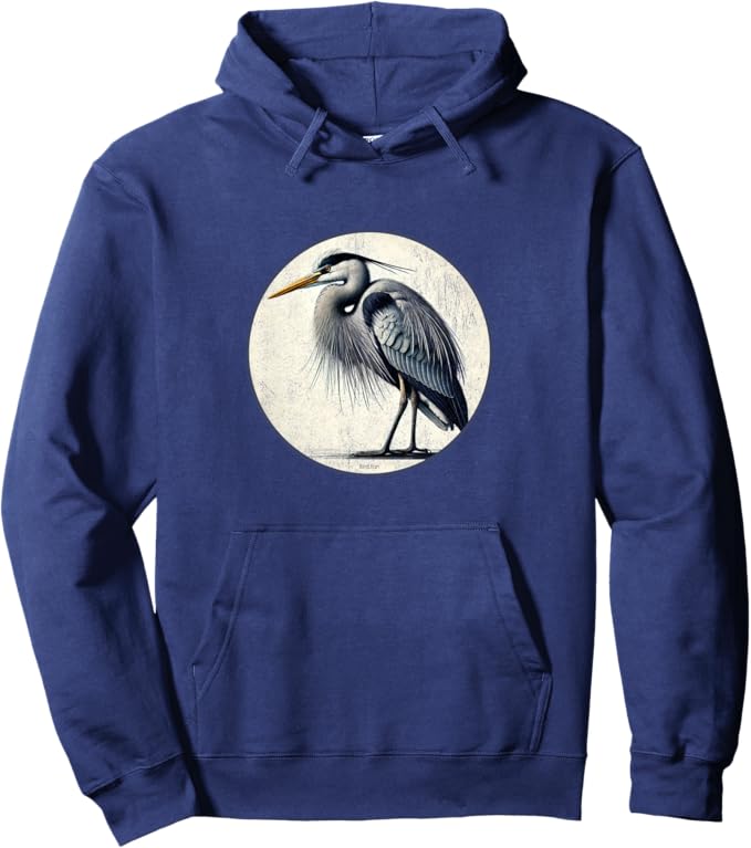 Retro Great Blue Heron Hoodie – Vintage Bird Design Sweatshirt