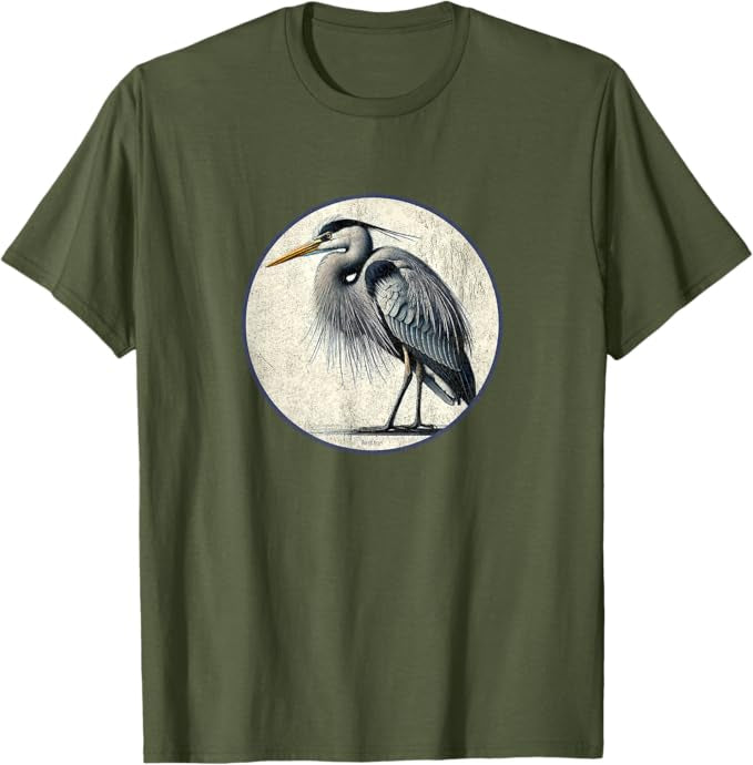Great Blue Heron T-Shirt Retro Design by Bird.fan | Men's Birding Graphic Tee