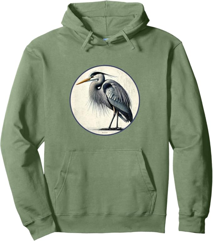 Retro Great Blue Heron Hoodie – Vintage Bird Design Sweatshirt